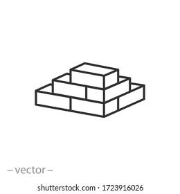 brick wall vector icon, thin line isometric symbol on white background
