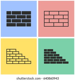 Brick wall vector icons set. Black illustration isolated for graphic and web design.