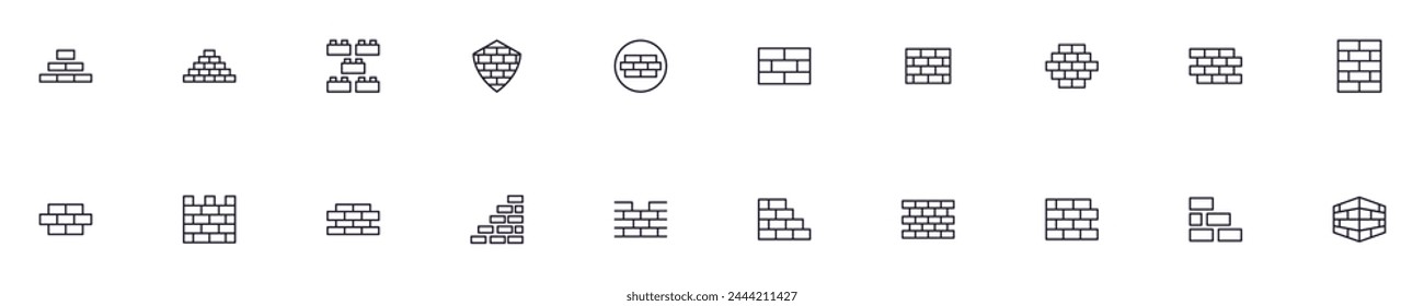 Brick wall vector outline icons drawn with black thin line. Editable stroke. Simple linear illustration that can be used as a design element for apps and websites 