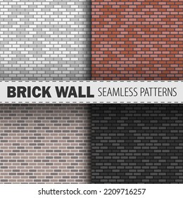 Brick wall vector seamless textures collection in different colors. Best for wallpapers, background, surface and web design.