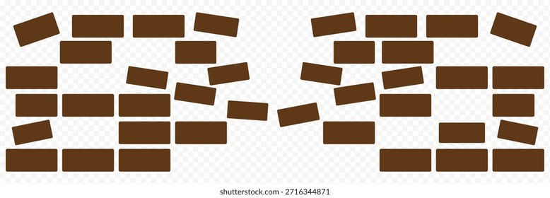 Brick Wall White Icon Set Design. Abrissziegel Wand Symbol Vektor. Bau- und Sicherheitsthemen. Vektorgrafik. Minimales Ziegelwandset, Moderne abgerundete Mauerwerk-Vektorsammlung