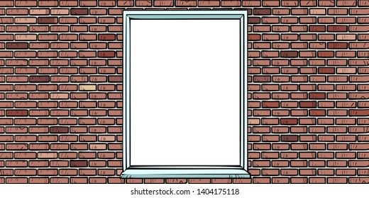 brick wall with window. Comic cartoon pop art retro illustration drawing