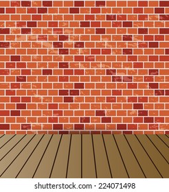 brick wall and the wooden floor