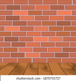 Brick wall and wooden floor, vector illustration