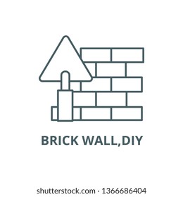 Brick wall,diy line icon, vector. Brick wall,diy outline sign, concept symbol, flat illustration