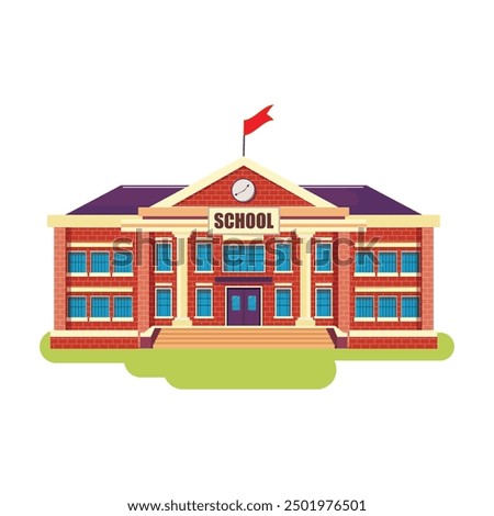 Brick walled school building with a lush green lawn in front, perfect for back to school themes