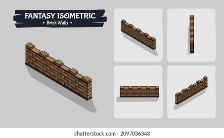 Brick Walls Fantasy game assets - Isometric Vector Illustration