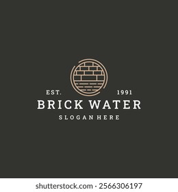 Brick water logo vector hipster vintage icon illustration