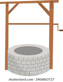 Brick Water Well Vector Illustration