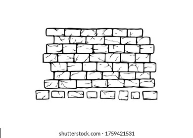 Brick White Wall pattern, old rectangle bricks for poster house facade decoration.  Rough vintage exterior/interior of room, tool shop, DIY store, garden center or graffiti art. Vector clipart