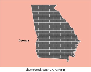 Bricked texture map of United State Georgia Isolated on Light Brown background - vector illustration EPS 10