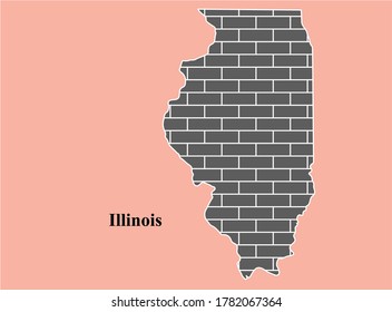 Bricked texture map of United State Illinois Isolated on Light Brown background - vector illustration EPS 10