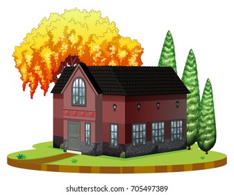 Steinhaus und Weidenbaum auf der Parkgrafik