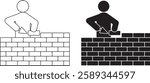 bricklayer building a wall icon. The figure is holding a trowel and placing a brick, representing a construction worker or mason