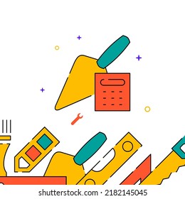 Bricklayer estimate work tool filled line vector icon, simple illustration, related bottom border.
