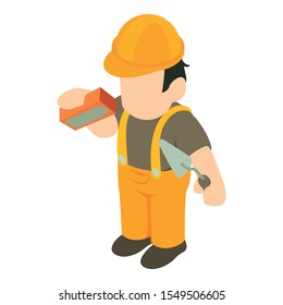 Bricklayer icon. Isometric illustration of bricklayer vector icon for web