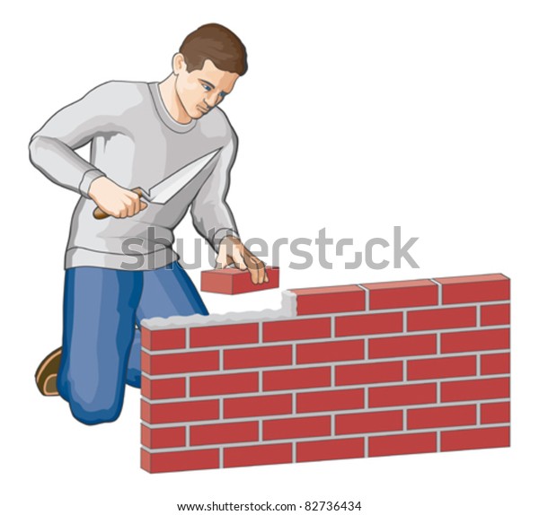 Bricklayer Is An Illustration Of A Man Building A Brick Wall Vector Format Is Easily Edited Or