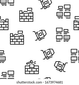 Bricklayer Industry Seamless Pattern Vector Thin Line. Illustrations