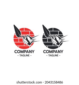 Bricklayer Logo with Hand Holding Trowel Construction Building Concrete Cement concept on white background Vector illustration