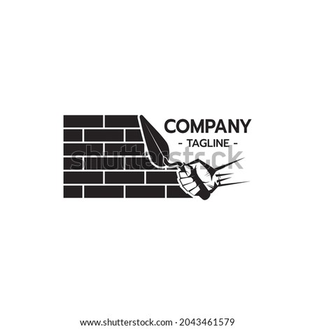 Bricklayer Logo with Hand Holding Trowel Construction Building Concrete Cement concept on white background Vector illustration