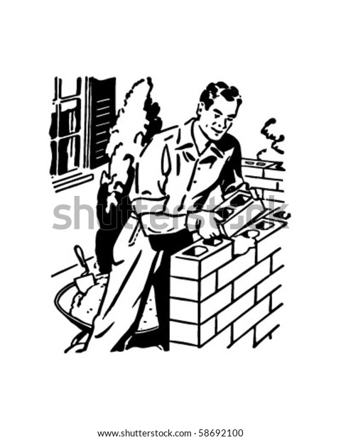 Bricklayer Retro Clip Art Stock Vector (Royalty Free) 58692100