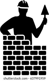 Bricklayer silhouette behind brick wall