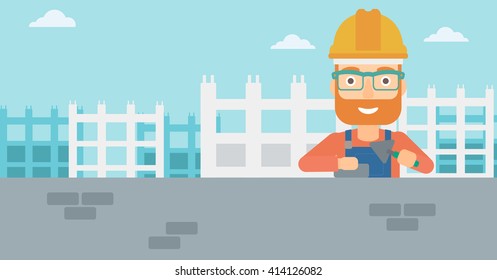 Bricklayer with spatula and brick.