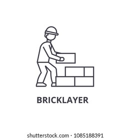 Bricklayer Vector Line Icon, Sign, Illustration On Background, Editable Strokes