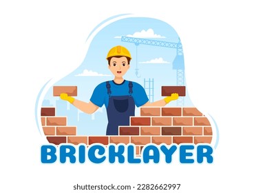 Bricklayer Worker Illustration with People Construction and Laying Bricks for Building a Wall in Flat Cartoon Hand Drawn Landing Page Templates