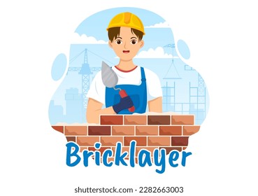 Ilustración de trabajadores de capa de ladrillo con la construcción de personas y ladrillos para construir una pared con plantillas de páginas de aterrizaje dibujadas a mano de caricatura plana