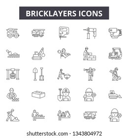 Bricklayers line icons for web and mobile design. Editable stroke signs. Bricklayers  outline concept illustrations