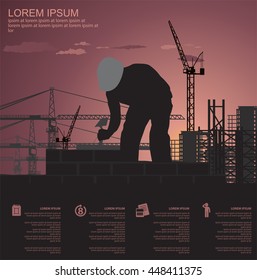 bricklayers working on a construction site.  poster for May 1st or Labour Day with nice and beautiful design illustration