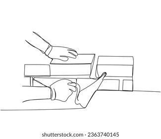 Bricklaying, building, building walls one line art. Continuous line drawing of repair, professional, hand, people, concept, support, maintenance.