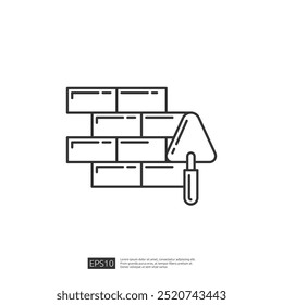Bricklaying Icon, Simple Black Outline of Trowel and Bricks
