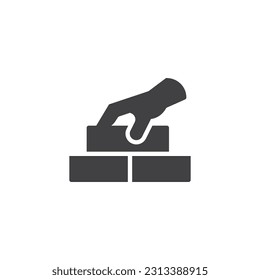 Bricklaying service vector icon. filled flat sign for mobile concept and web design. Hand building wall of bricks glyph icon. Symbol, logo illustration. Vector graphics