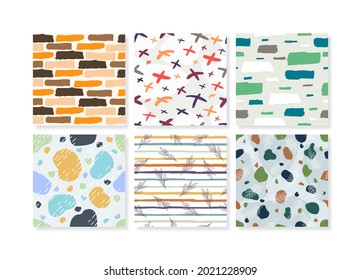 Bricks and abstract shape  seamless pattern