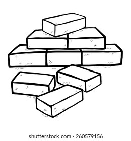 bricks / cartoon vector and illustration, black and white, hand drawn, sketch style, isolated on white background.