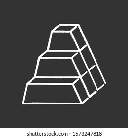 Bricks chalk icon. Stock of dimensional blocks. Geometric figures. Trapezoidal side with four corners. Decorative element. Abstract shape. Isometric form. Isolated vector chalkboard illustration