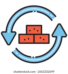 Bricks with Circular Arrows: Construction Material Cycle Icon Il