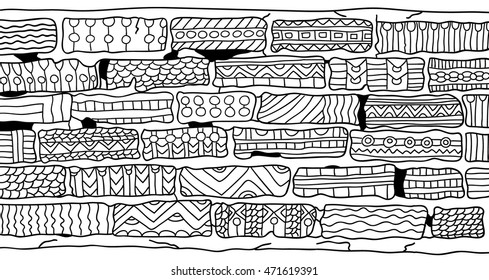 Bricks. Coloring book for adults. Zentangle style. Tribal design element. Monochrom pattern for coloring book for adults and kids.