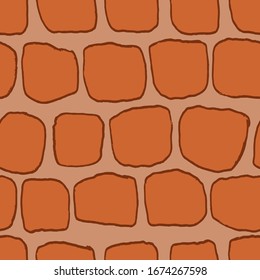 Bricks handdrawn seamless brown pattern. Vector illustration.