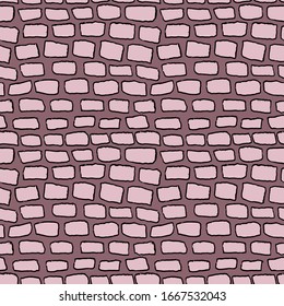 Bricks handdrawn seamless purple pattern. Vector illustration.