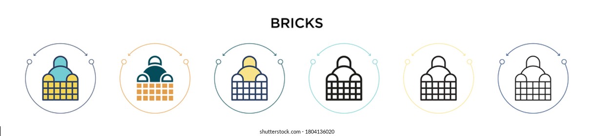 Bricks icon in filled, thin line, outline and stroke style. Vector illustration of two colored and black bricks vector icons designs can be used for mobile, ui, web