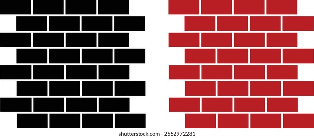 Conjunto de iconos de ladrillos. Estilo de arte plano de moda. Vector colección negra y roja aislada sobre fondo transparente. Bloque de ladrillo de pared sin fisuras patrón textura grunge para la decoración y el símbolo de cobertura