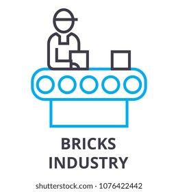 bricks industry thin line icon, sign, symbol, illustation, linear concept, vector 