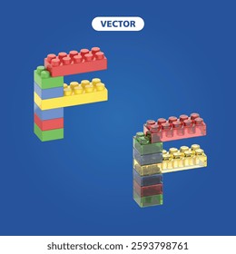 bricks letter F 3D vector icon set, on dark blue background
