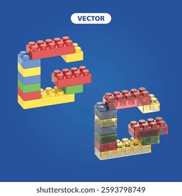 bricks letter G 3D vector icon set, on dark blue background