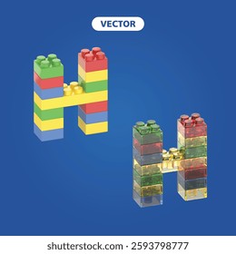 bricks letter H 3D vector icon set, on dark blue background