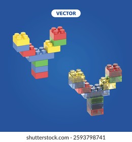 bricks letter Y 3D vector icon set, on dark blue background