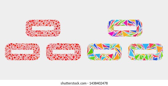 Bricks mosaic icon of triangle items which have different sizes and shapes and colors. Geometric abstract vector illustration of bricks.